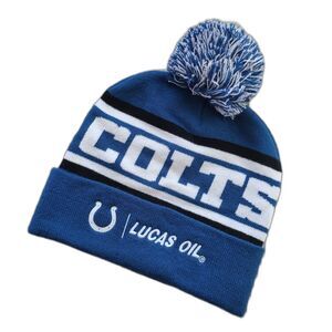 Indianapolis Colts NFL Lucas Oil Beanie Knit Cap With Pom Horseshoe Blue & White